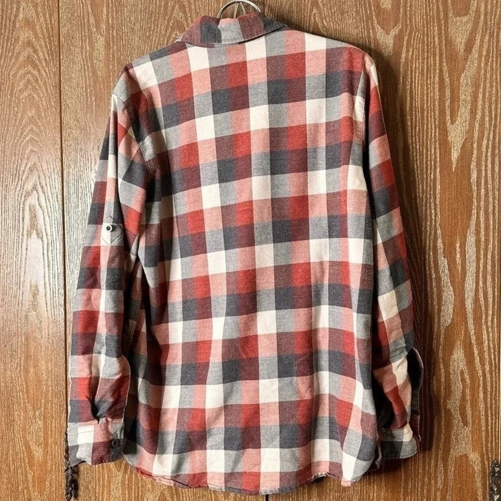 Modern Plaid Utility Outdoor Flannel Woolrich Men's Med Workwear Red Button Down - Picture 7 of 8